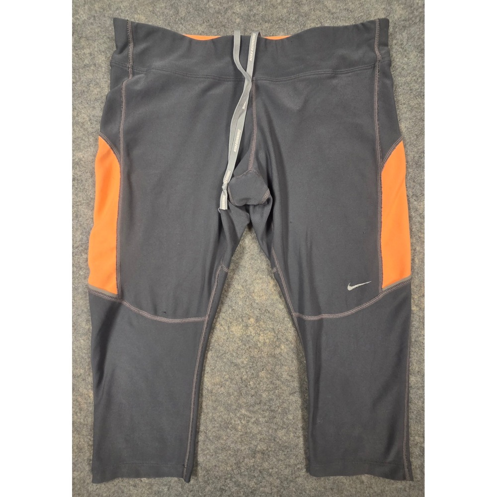 Nike Dri-FIT Mens Running Tights Gray Orange Cropped Leggings Size M